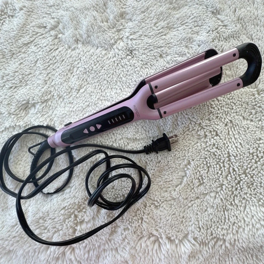 KIPOZI 3 Barrel Hair Waver Pink Ceramic Beach Waves Curler JDL-280US